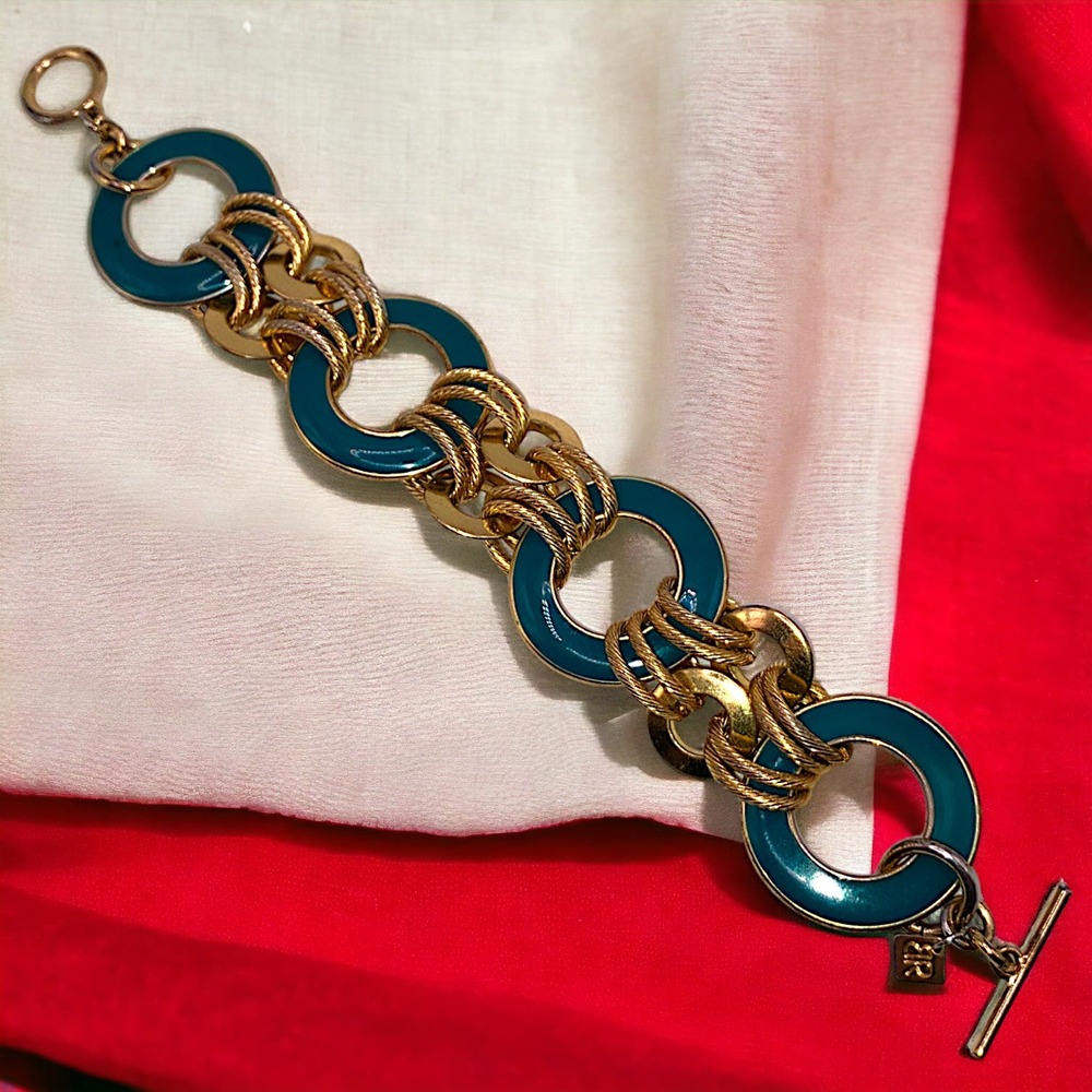Banana Republic Women's Gold Green Toggle Link 7 7/8" Bracelet